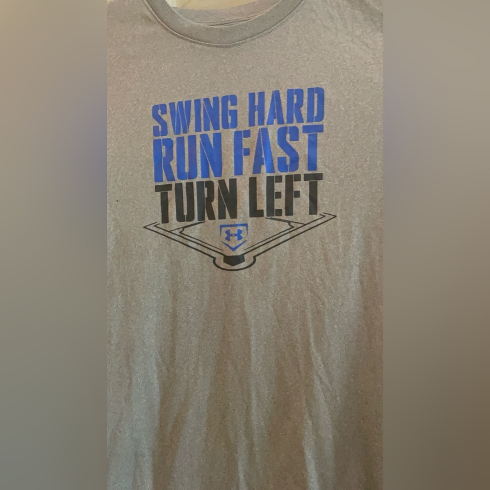 Teen under Armour, Gray Graphic T-Shirt with Blue and Black Print- medium